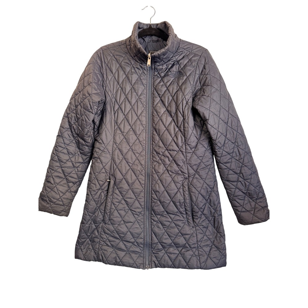The North Face Womens Tamburello 2 Quilted Parka Jacket Navy Blue Mid Length L